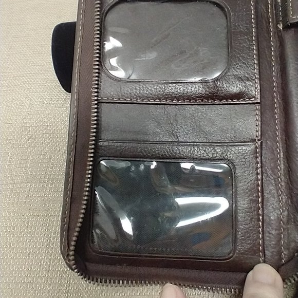 EDDIE BAUER BROWN LEATHER TRAVEL DOCUMENT CASE - Picture 3 of 7